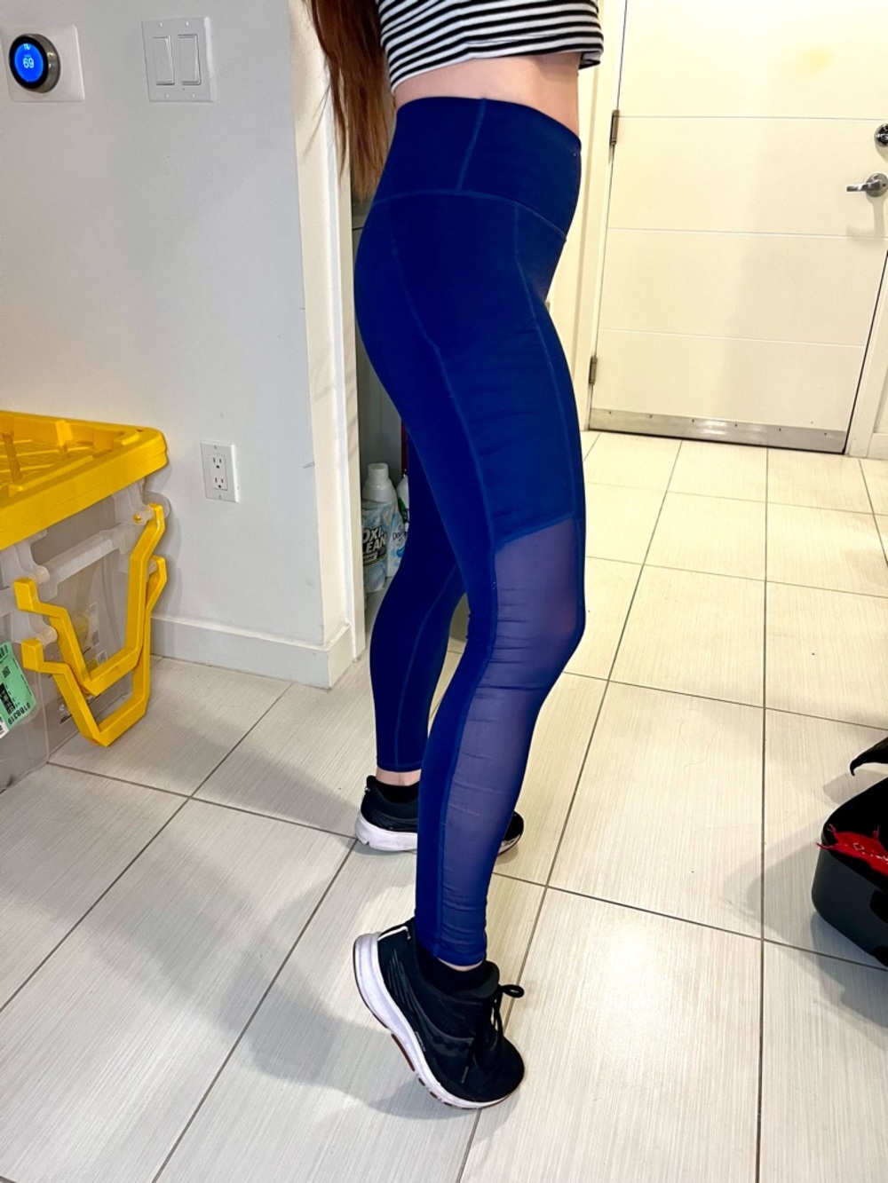 Fabletics Blue High-Waist Powerhold Leggings with Mesh Sides and Side Pockets